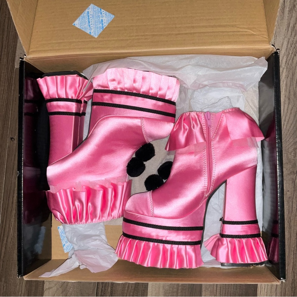 Pink Satin Clown Platform Booties / Boots